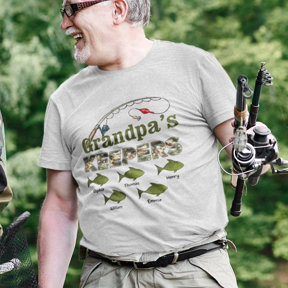 Grandpa‘s Keepers Camouflage Pattern Fishing - Personalized Shirt - Gift For Grandpa, Dad - Image 7