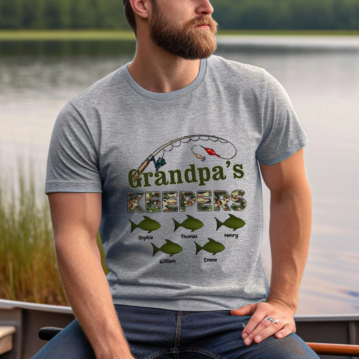Grandpa‘s Keepers Camouflage Pattern Fishing - Personalized Shirt - Gift For Grandpa, Dad - Image 8