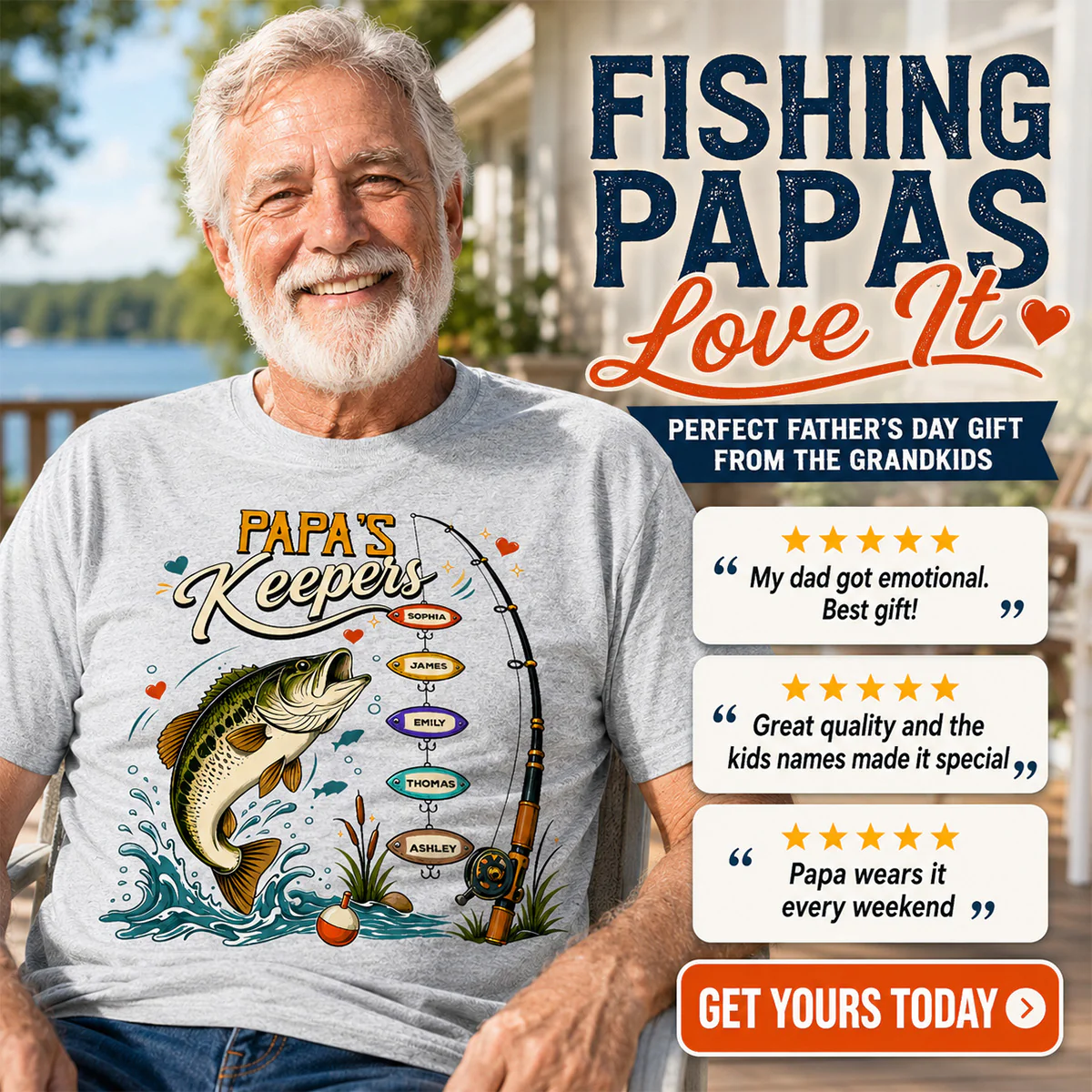 Grandpa's Keepers Fishing With Grandkids Names, Father's Day Papa Gift - Personalized Shirt - Image 4