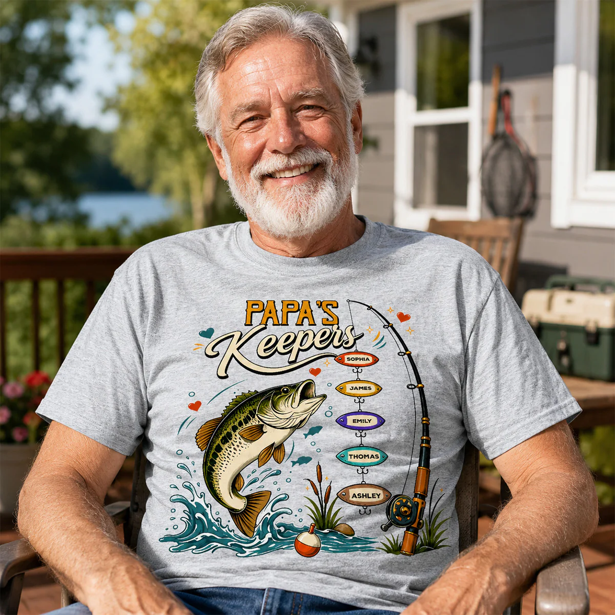 Grandpa's Keepers Fishing With Grandkids Names, Father's Day Papa Gift - Personalized Shirt - Image 7