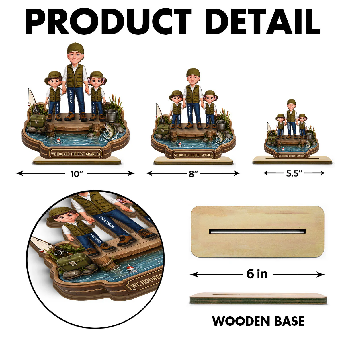 Grandpa's Little Fishing Partners - Personalized 2-Layered Wooden Plaque - Heartfelt Gift For Fishing Grandpa - Image 7