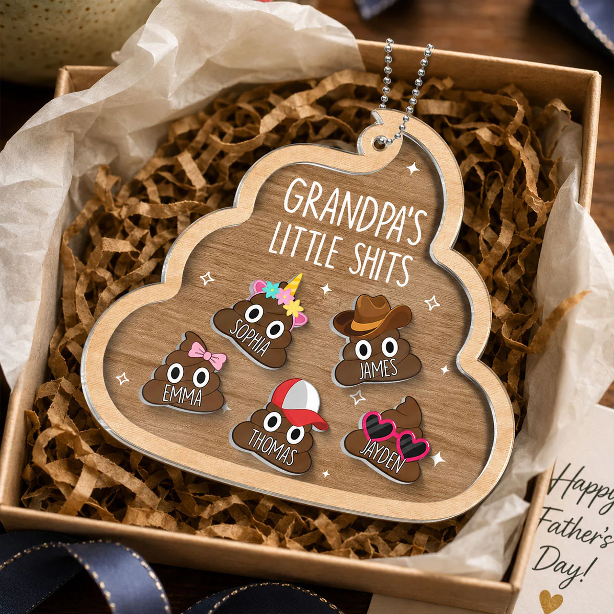 Grandpa's Little Turds - Personalized Shaker Car Ornament - Funny Father's Day Gift For Grandpa - Image 2