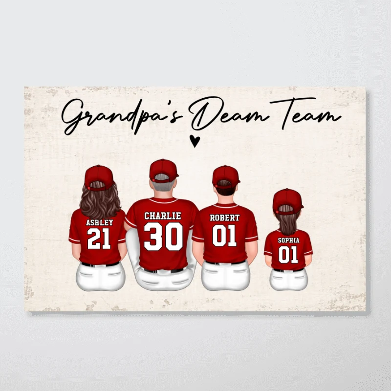 Grandpa's Team Baseball Family Sitting Personalized Poster, Father's Day Gift For Grandpa, Dad, Husband - Image 12