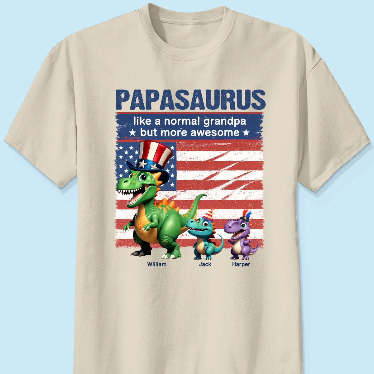 Grandpasaurus And Kids 3D Effect Dinosaurs 4th Of July Independence Day Celebration Personalized Shirt - Image 10