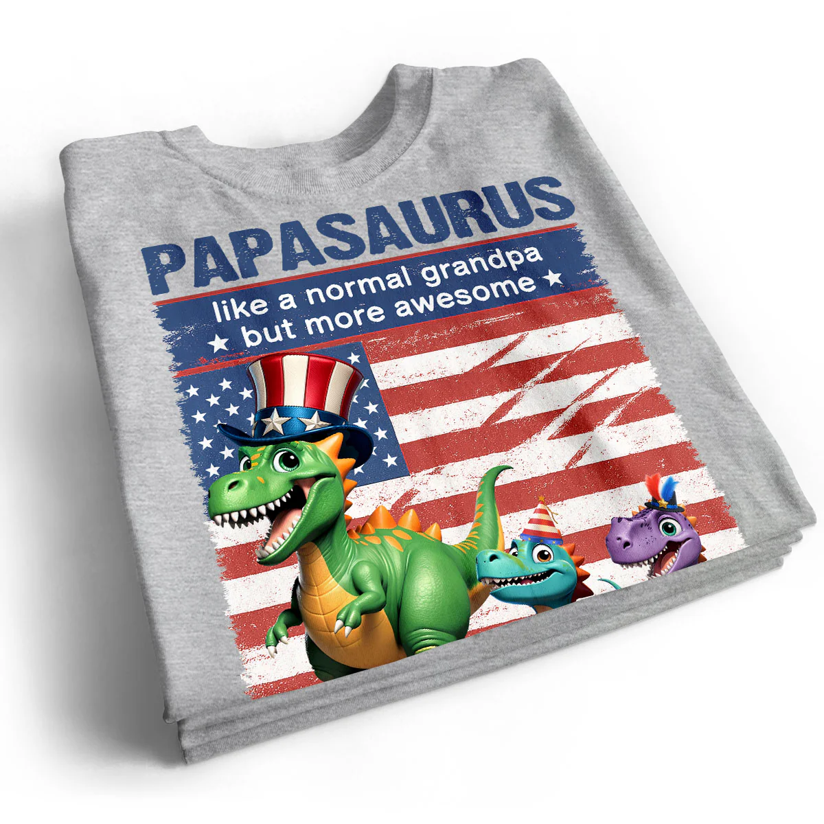 Grandpasaurus And Kids 3D Effect Dinosaurs 4th Of July Independence Day Celebration Personalized Shirt - Image 2