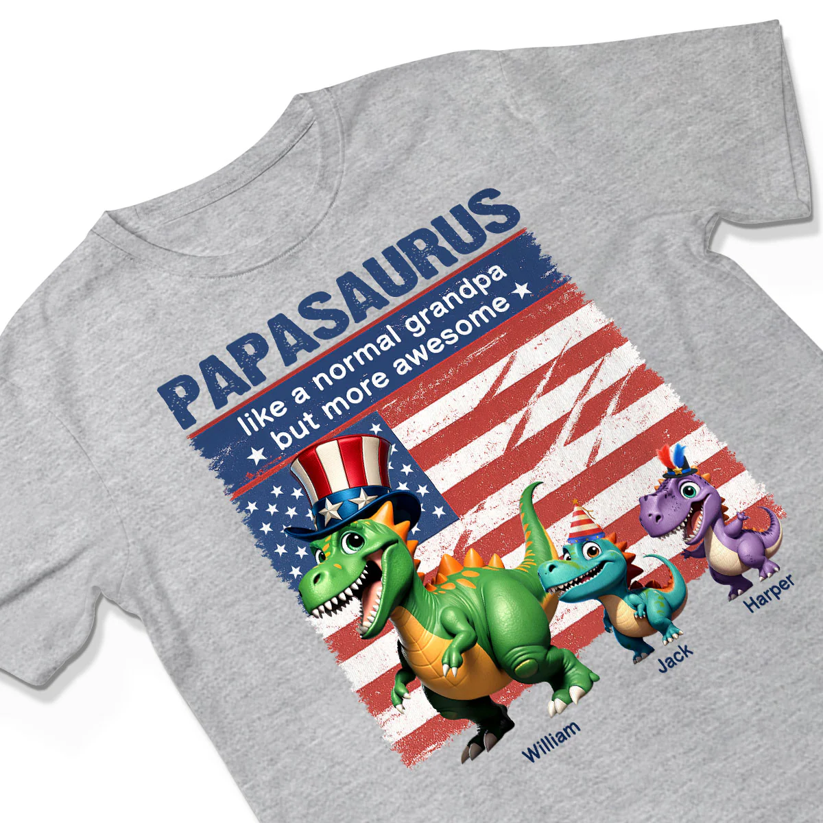 Grandpasaurus And Kids 3D Effect Dinosaurs 4th Of July Independence Day Celebration Personalized Shirt - Image 3