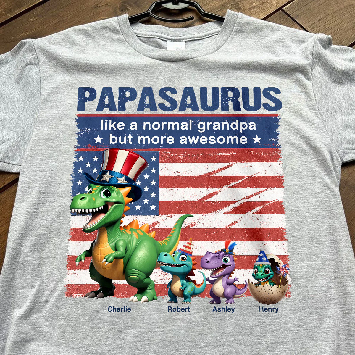 Grandpasaurus And Kids 3D Effect Dinosaurs 4th Of July Independence Day Celebration Personalized Shirt - Image 6