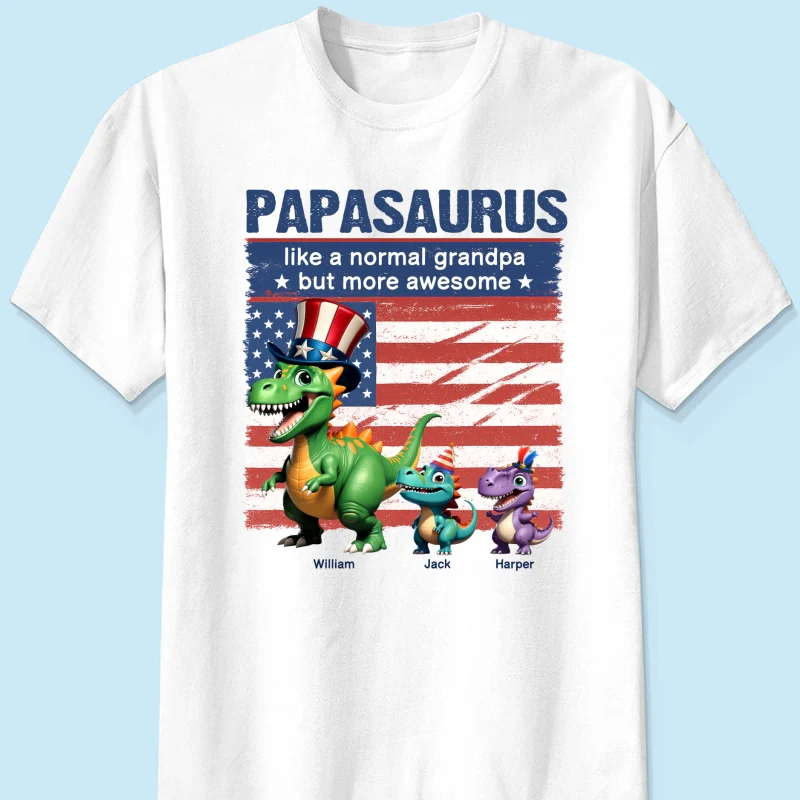 Grandpasaurus And Kids 3D Effect Dinosaurs 4th Of July Independence Day Celebration Personalized Shirt - Image 9