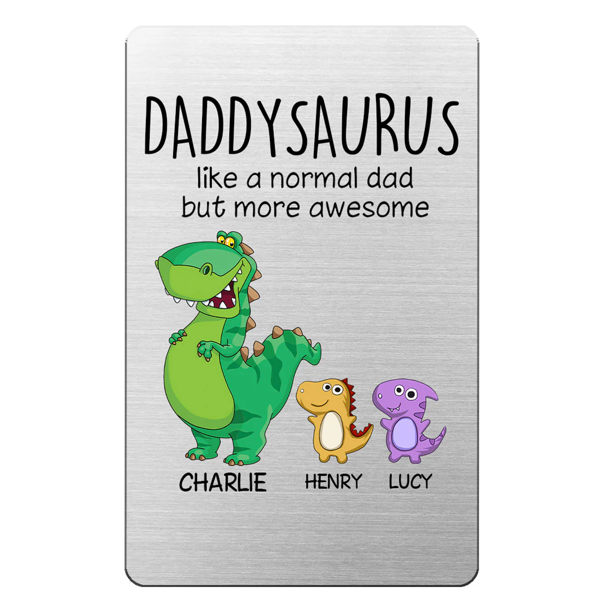 Grandpasaurus And Kids Personalized Metal Wallet Card - Image 2
