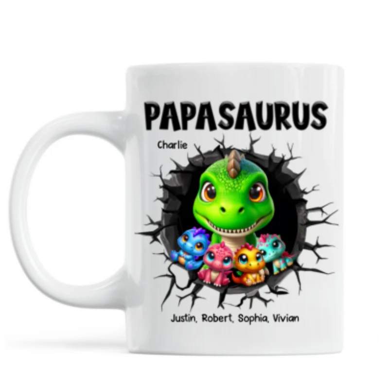 Grandpasaurus Daddysaurus And Kids In A Hold 3D Printed Personalized AOP Mug - Image 6