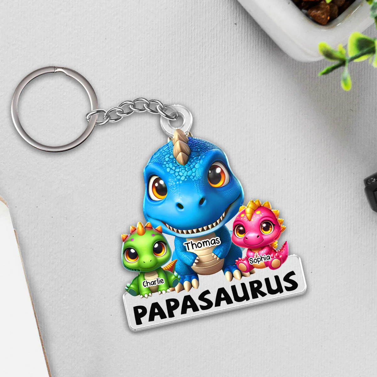 Grandpasaurus Daddysaurus And Kids Personalized Acrylic Keychain - Image 2