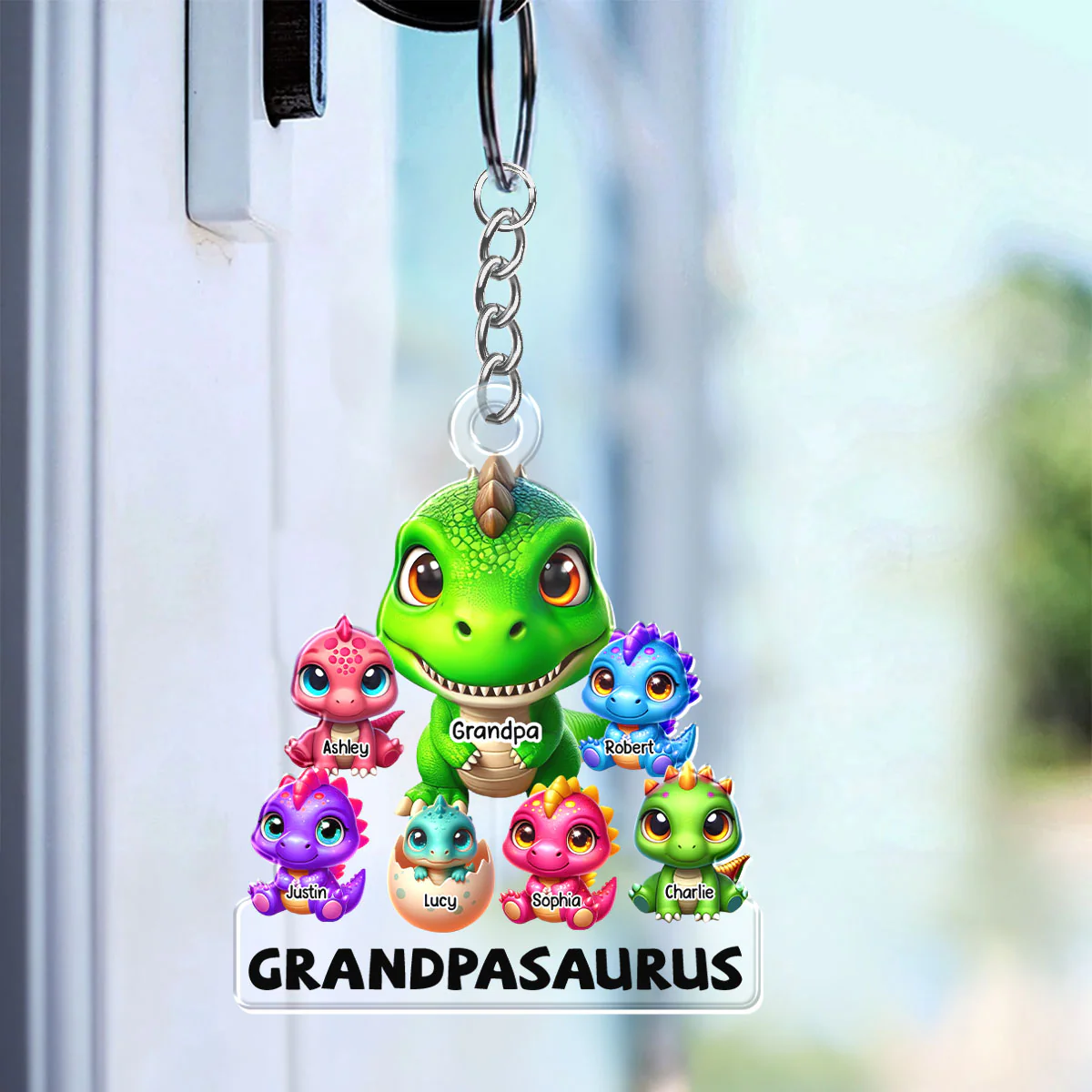 Grandpasaurus Daddysaurus And Kids Personalized Acrylic Keychain - Image 3