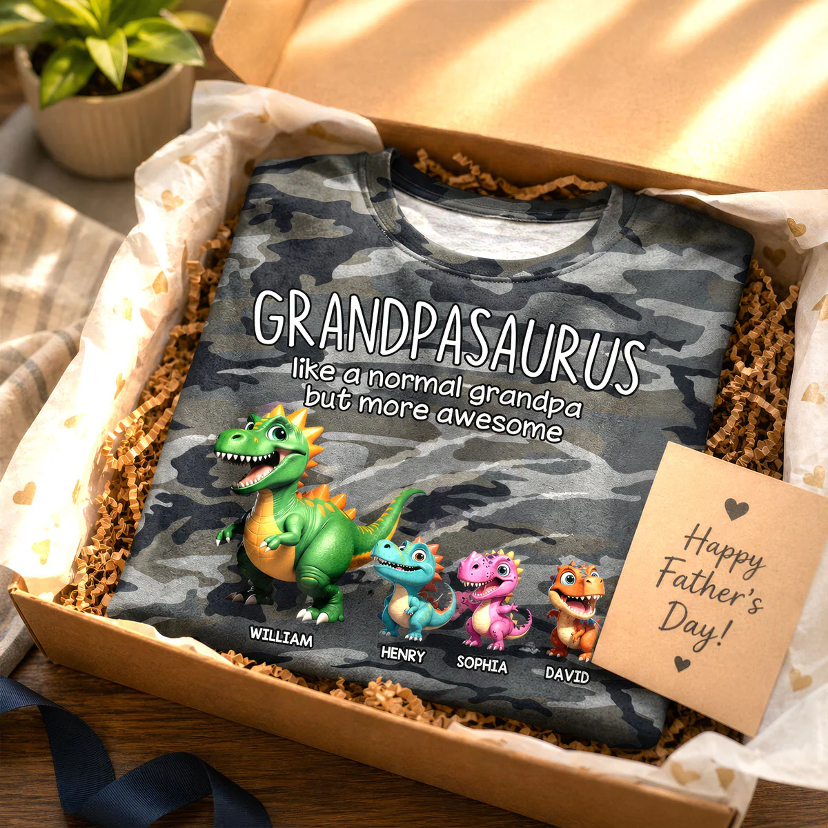 Grandpasaurus Dinosaurs Camo Pattern - Personalized Shirt - Father's Day Gift For Husband, Dad, Grandpa - Image 2