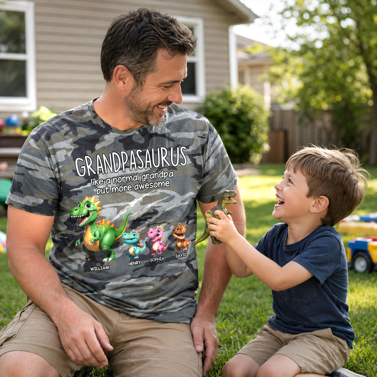 Grandpasaurus Dinosaurs Camo Pattern - Personalized Shirt - Father's Day Gift For Husband, Dad, Grandpa - Image 4