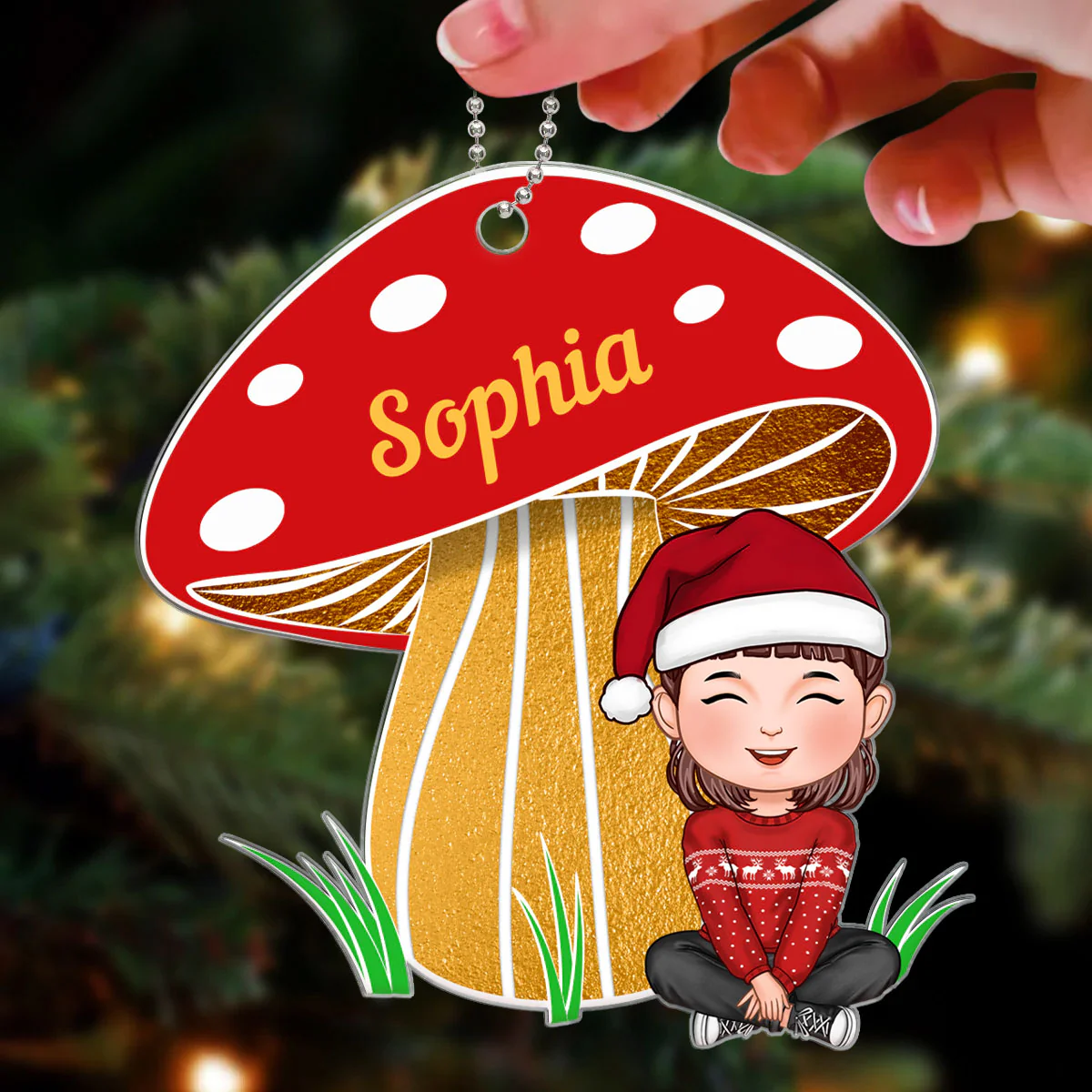 Grandson Granddaughter Grandkid Mushroom Personalized Acrylic Ornament - Image 3