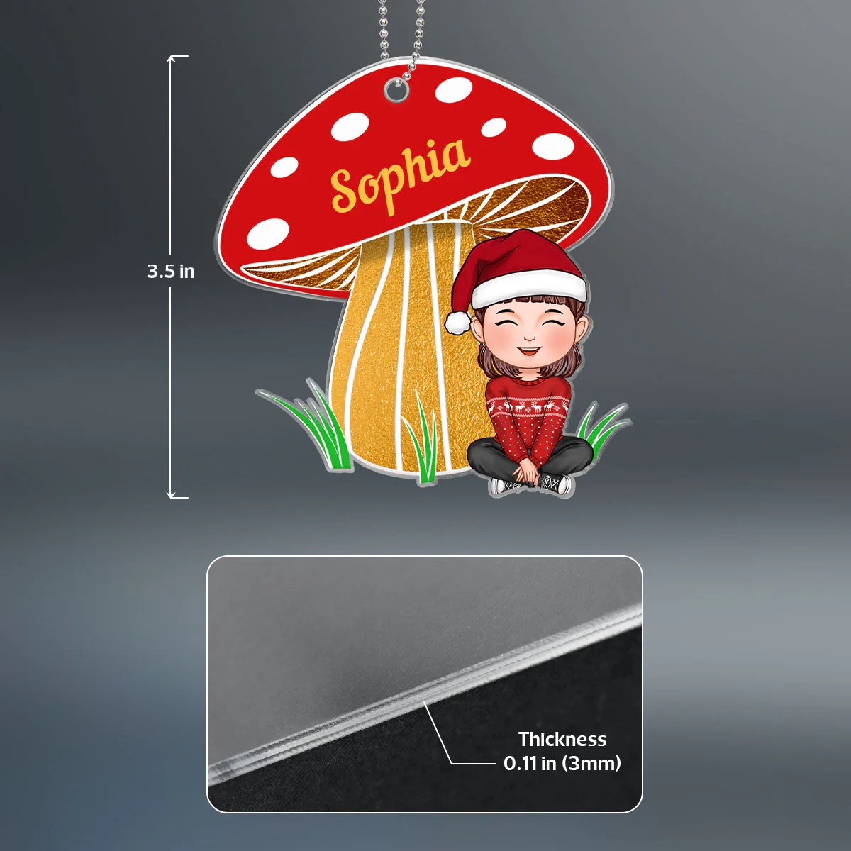 Grandson Granddaughter Grandkid Mushroom Personalized Acrylic Ornament - Image 4