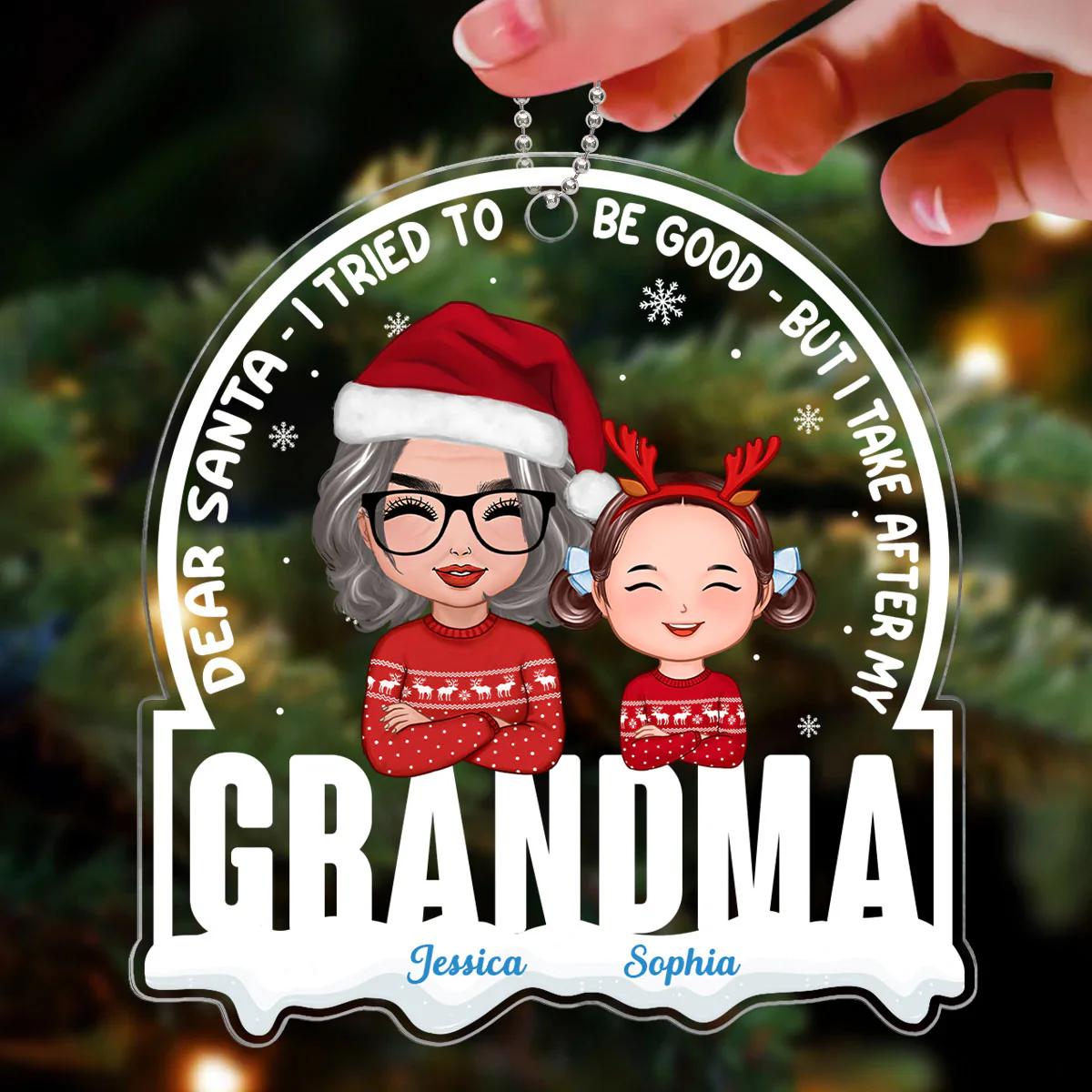 Grandson Granddaughter Take After Grandma Personalized Acrylic Ornament - Image 3