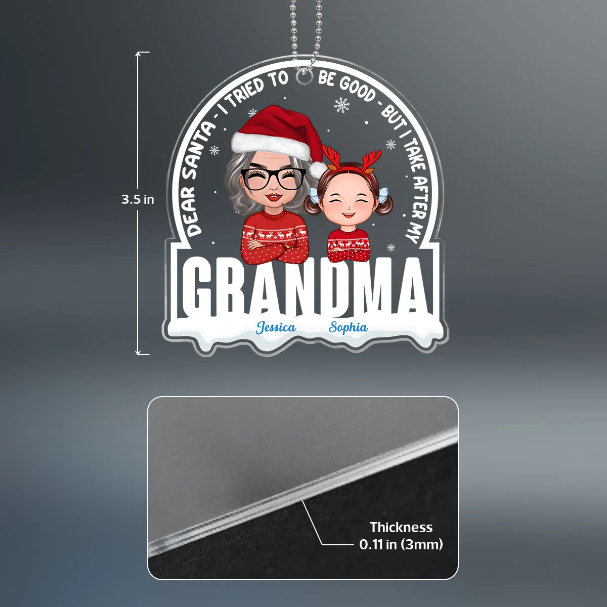 Grandson Granddaughter Take After Grandma Personalized Acrylic Ornament - Image 4
