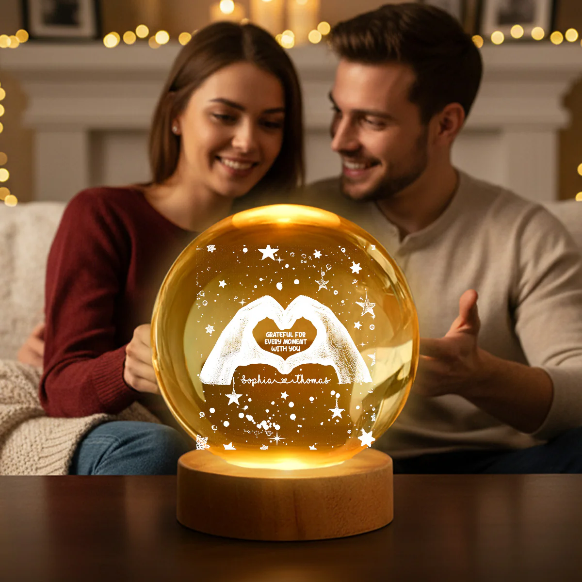 Grateful For Every Moment With You - Personalized Crystal Ball LED Night Light - Image 2