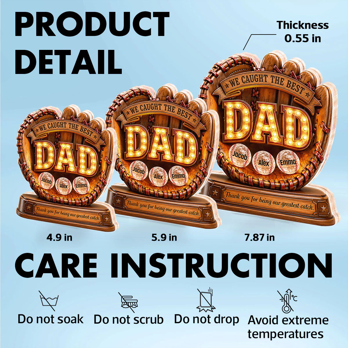 Great Baseball Dad - Personalized Acrylic Block Plaque - Gift for Dad, Husband - Image 10