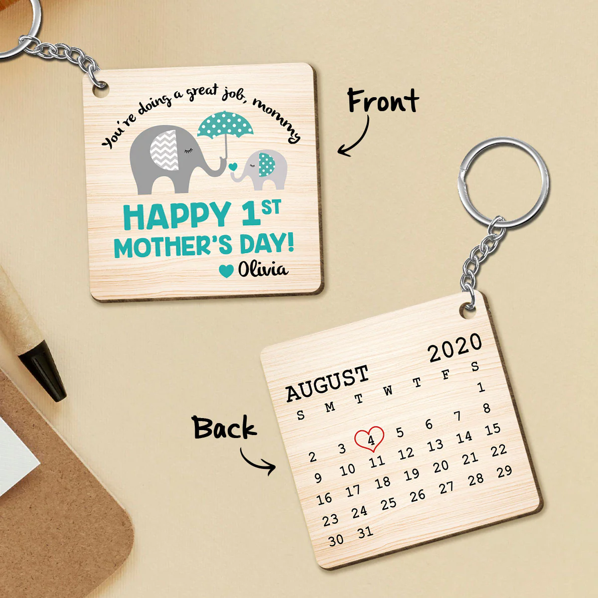 Great Job Mommy Mother‘s Day Gift New Born New Mom Personalized Wooden Keychain - Image 3