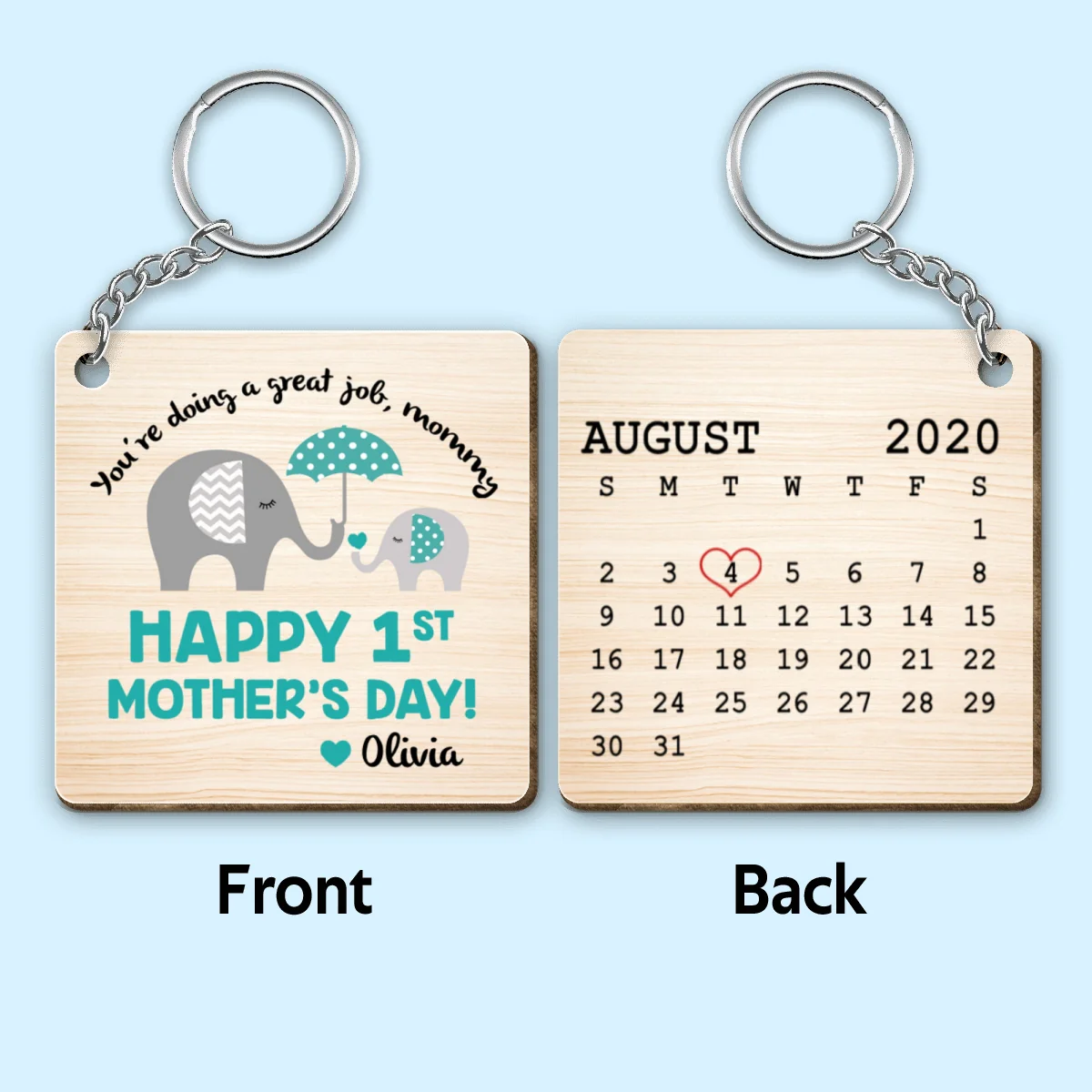 Great Job Mommy Mother‘s Day Gift New Born New Mom Personalized Wooden Keychain - Image 4