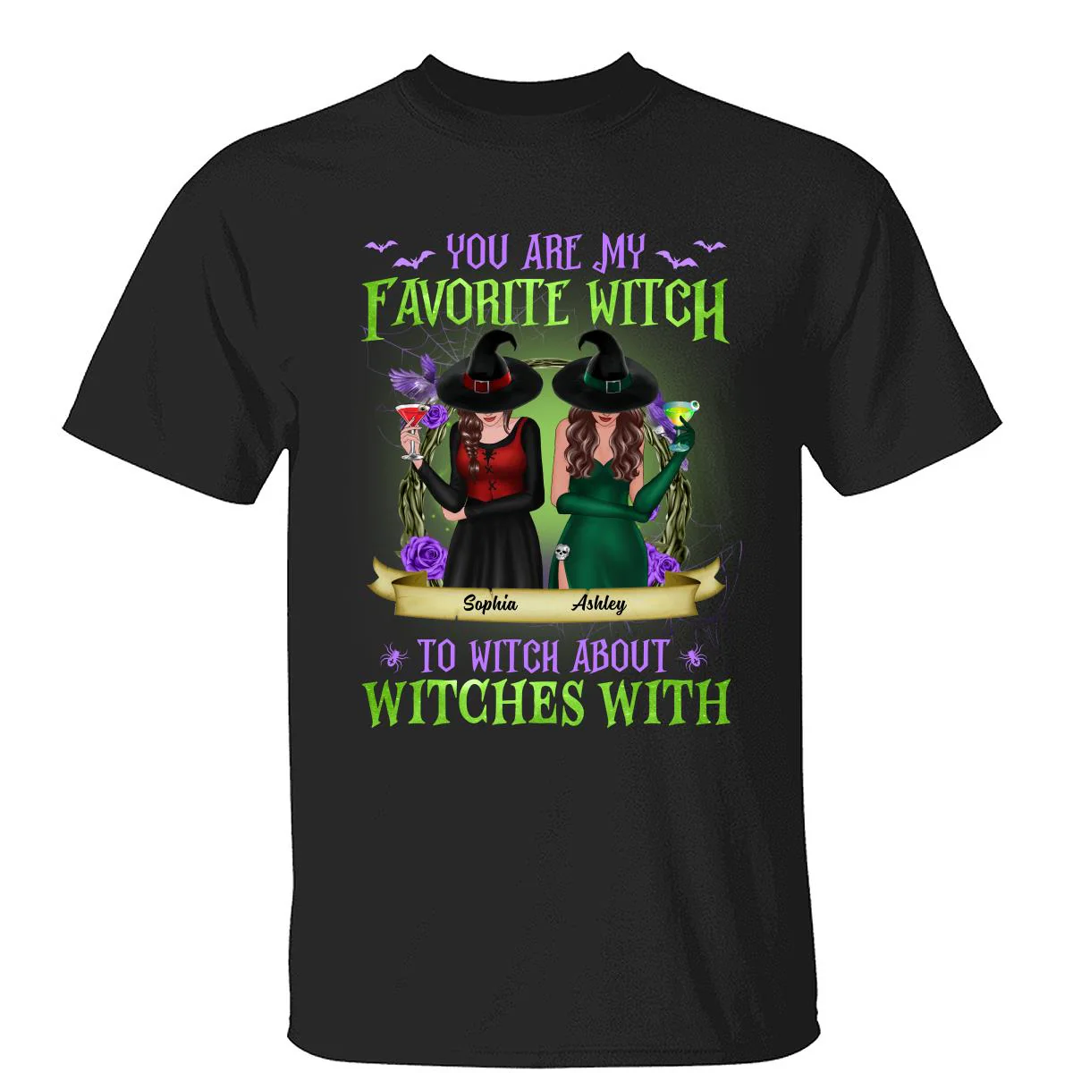 Green And Purple Halloween Front View Besties Gift For Best Friends Personalized Shirt