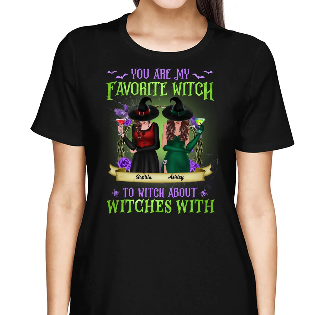 Green And Purple Halloween Front View Besties Gift For Best Friends Personalized Shirt - Image 2