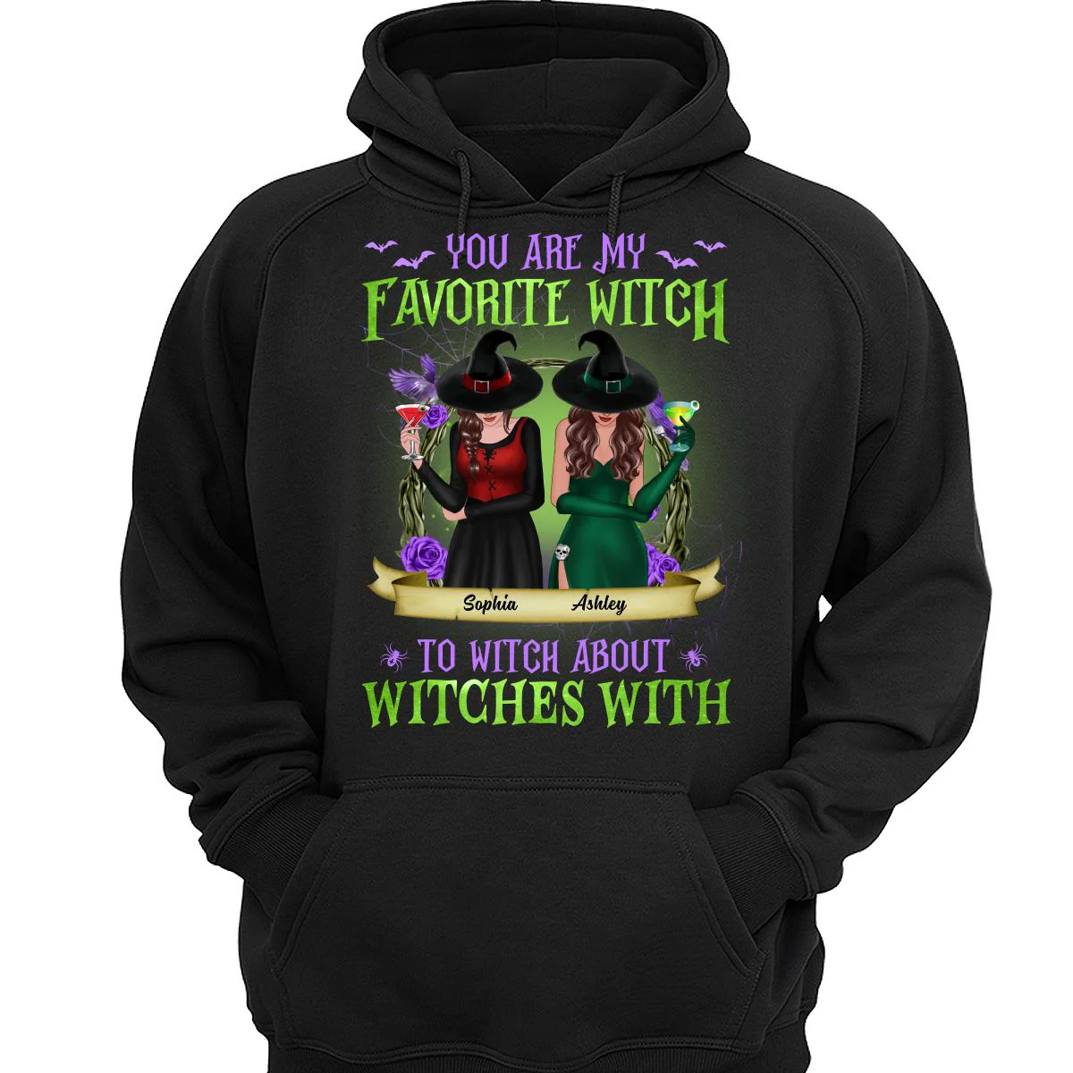Green And Purple Halloween Front View Besties Gift For Best Friends Personalized Shirt - Image 3