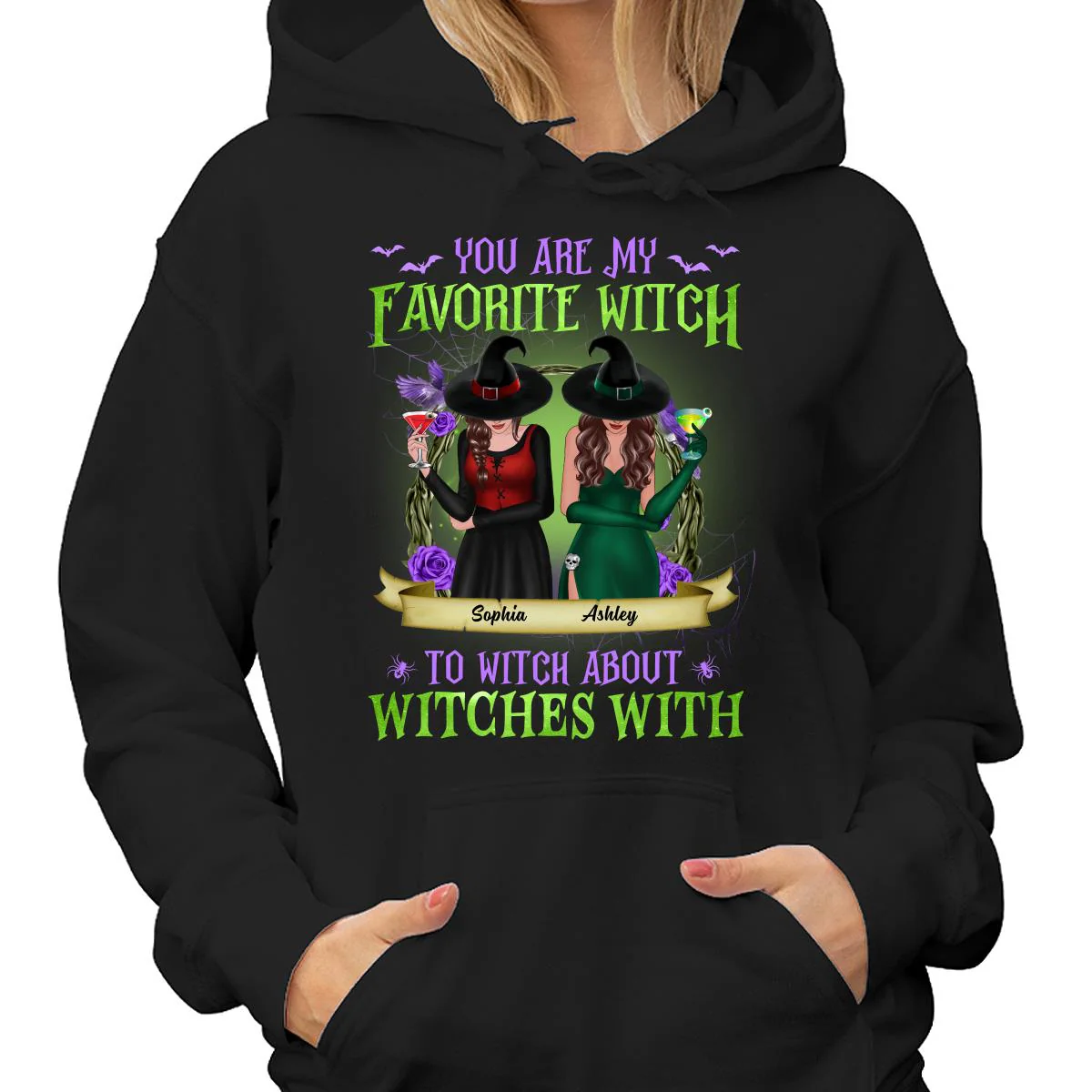 Green And Purple Halloween Front View Besties Gift For Best Friends Personalized Shirt - Image 4
