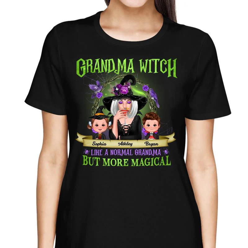 Green And Purple Halloween Grandma And Kids Personalized Shirt - Image 2