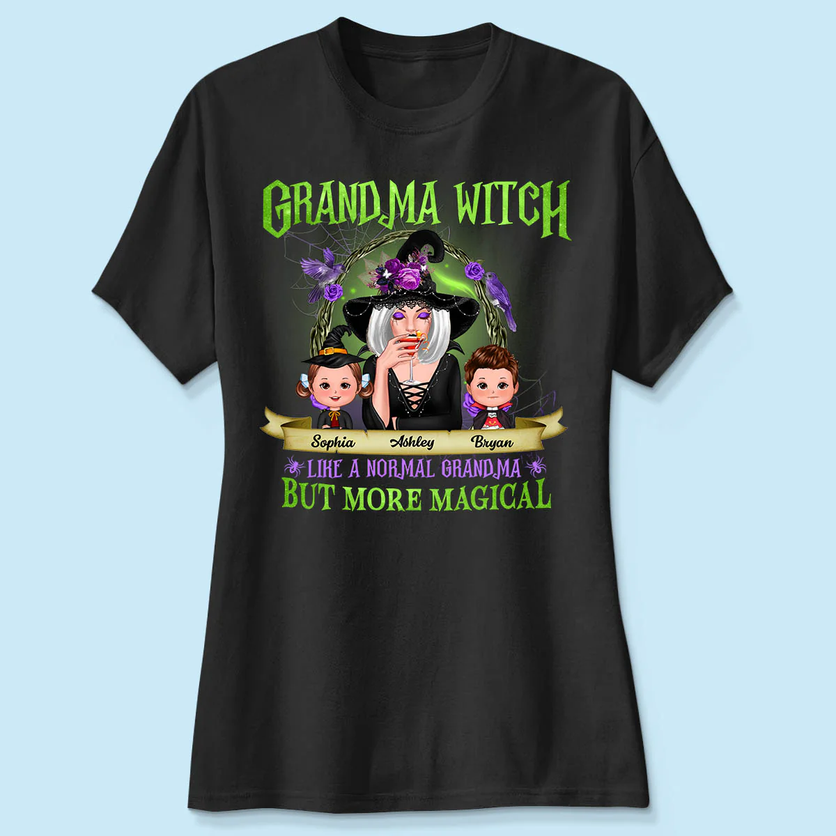 Green And Purple Halloween Grandma And Kids Personalized Shirt - Image 4