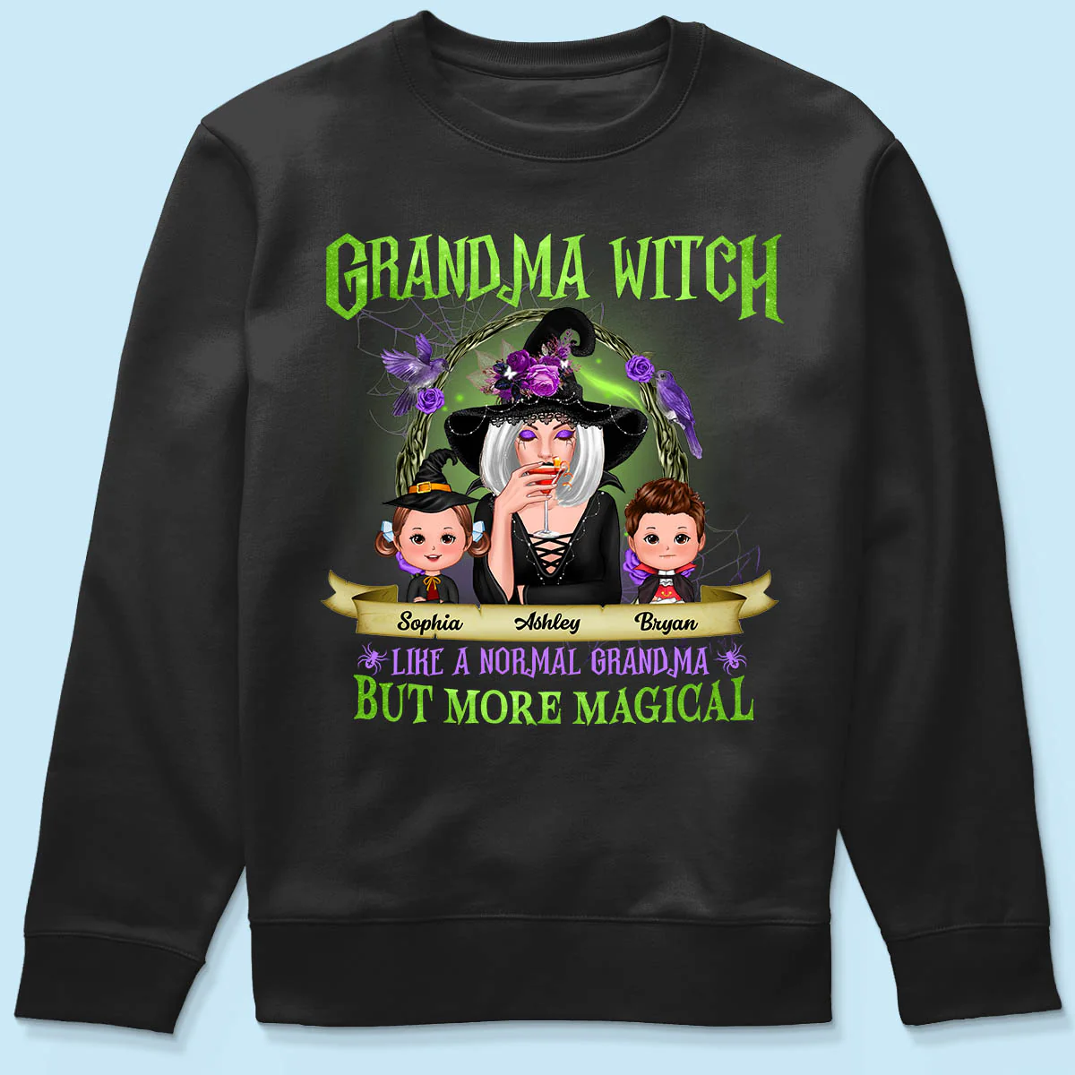 Green And Purple Halloween Grandma And Kids Personalized Shirt - Image 5