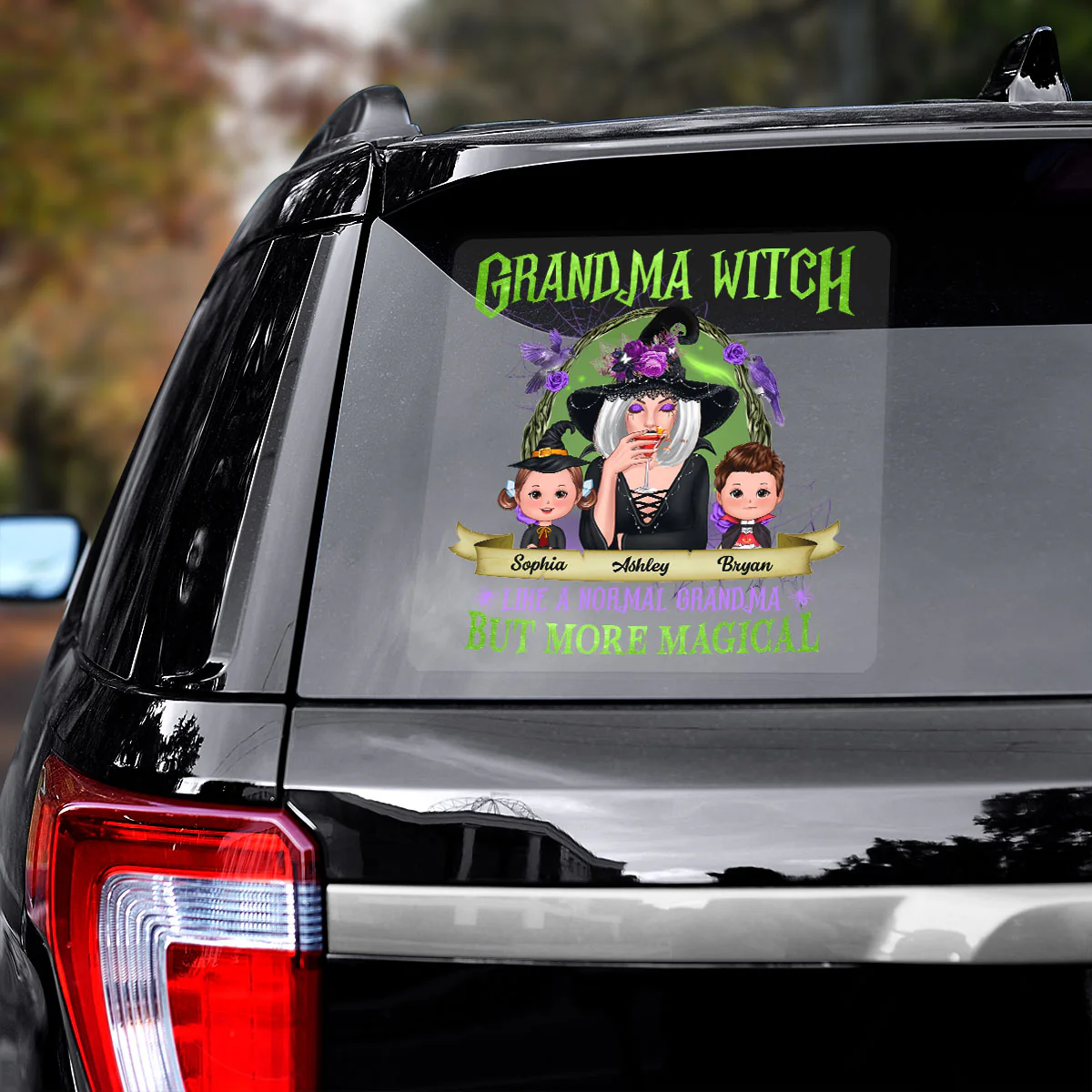 Green And Purple Halloween Grandma And Kids Personalized Decal, Halloween Decor - Image 2