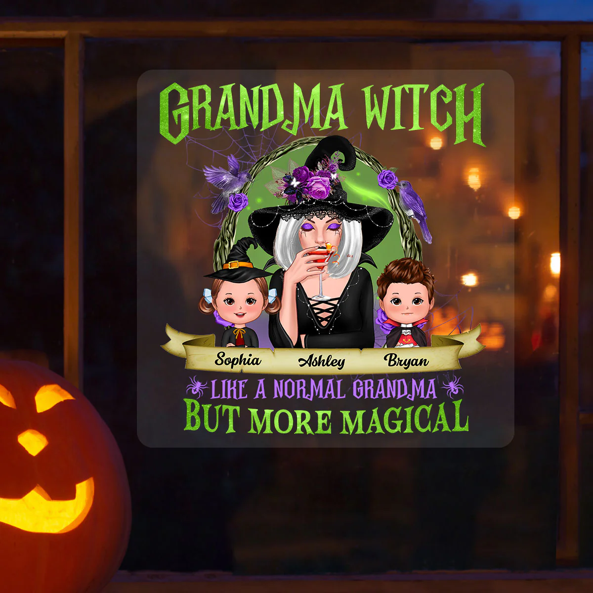 Green And Purple Halloween Grandma And Kids Personalized Decal, Halloween Decor - Image 4