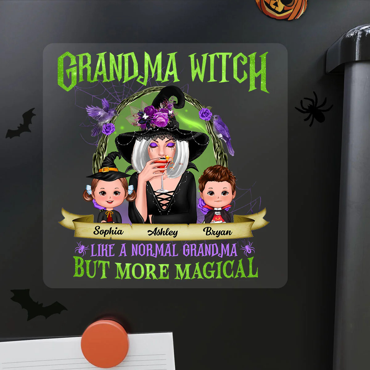Green And Purple Halloween Grandma And Kids Personalized Decal, Halloween Decor - Image 5