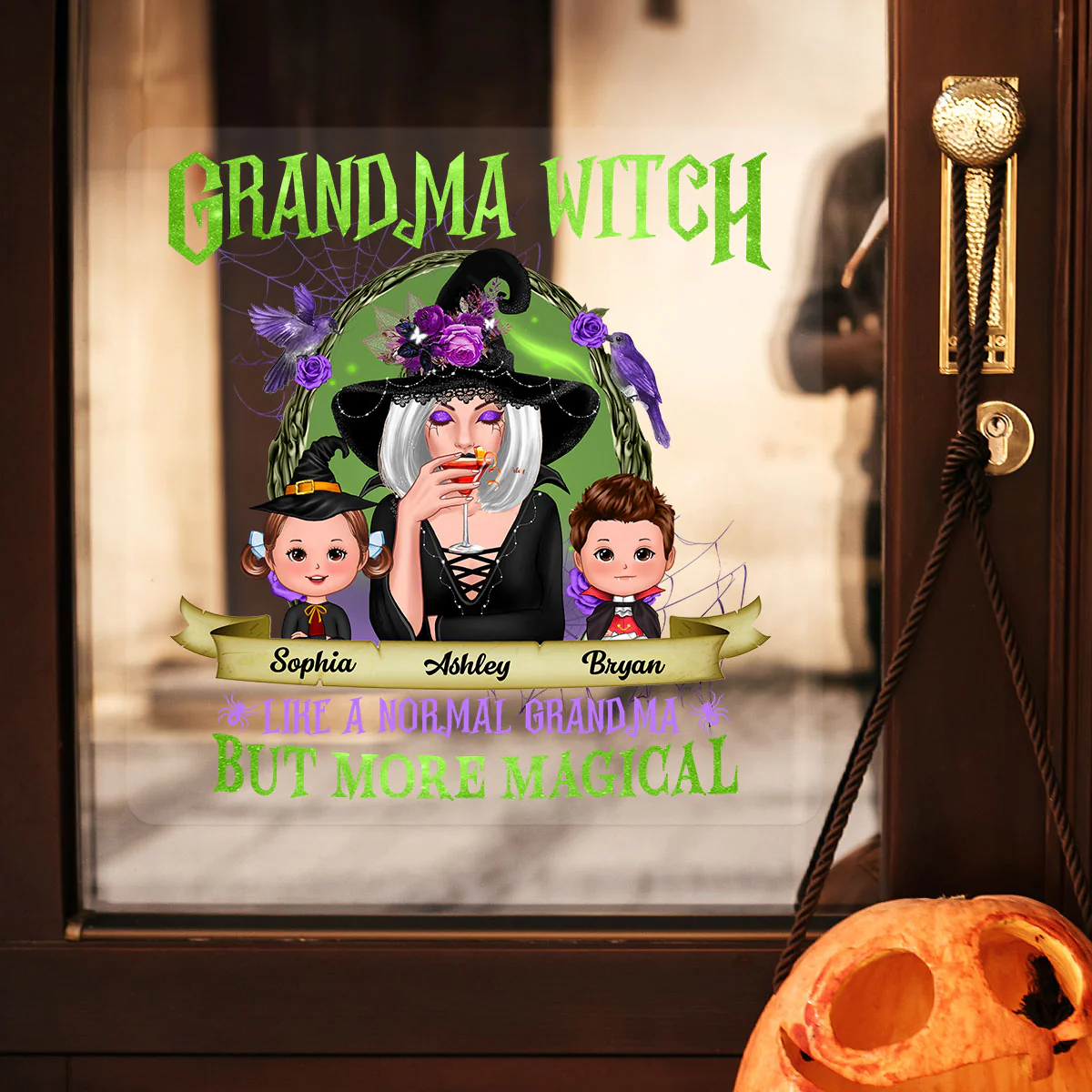 Green And Purple Halloween Grandma And Kids Personalized Decal, Halloween Decor - Image 7