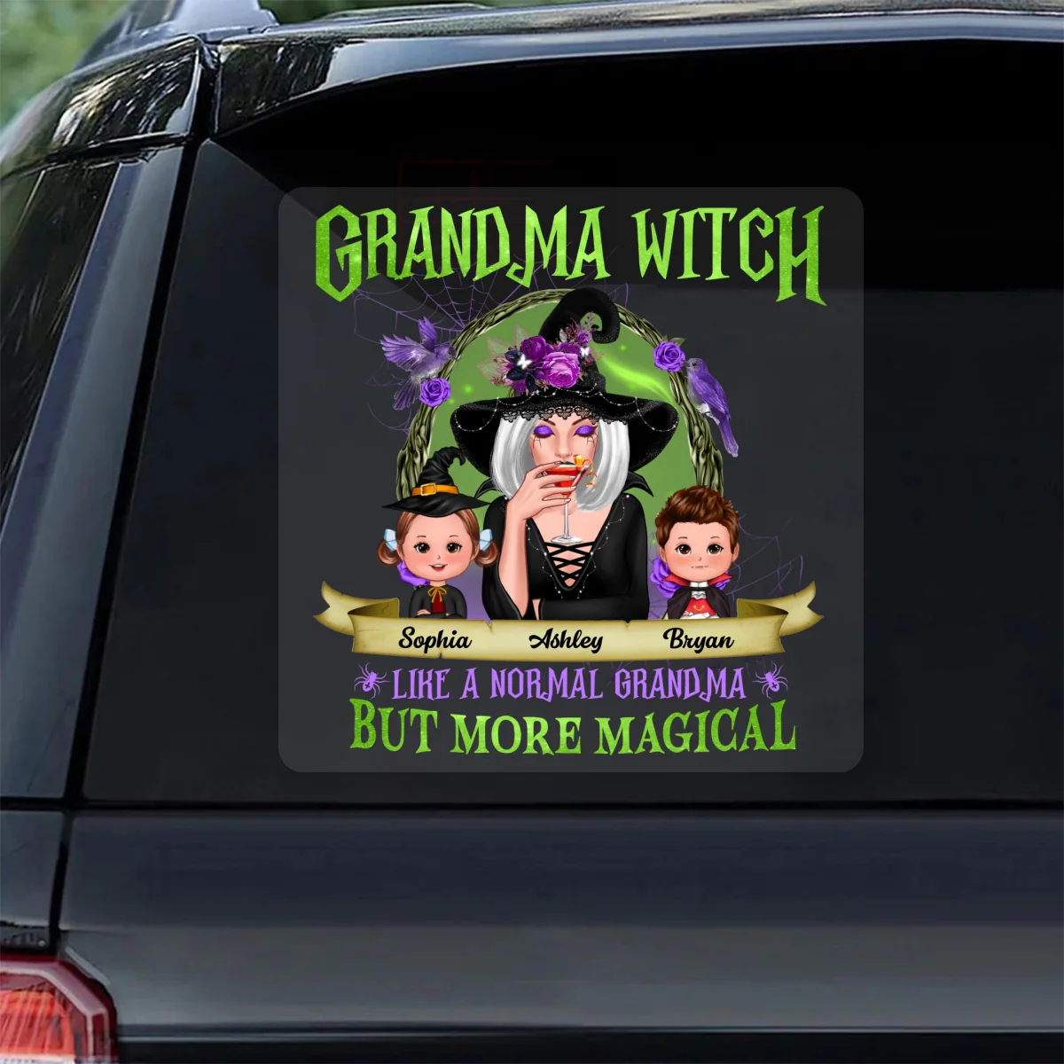 Green And Purple Halloween Grandma And Kids Personalized Decal, Halloween Decor - Image 9
