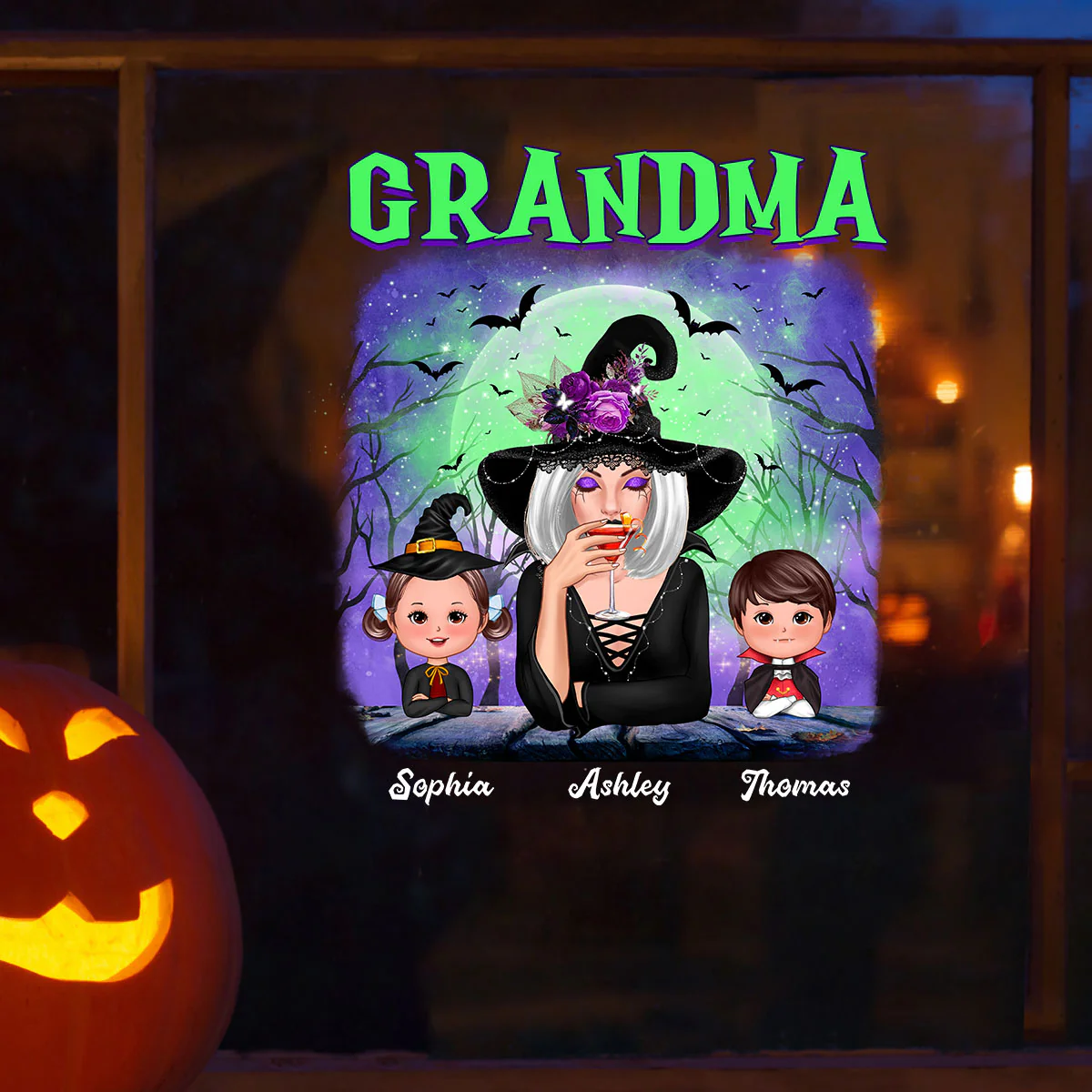 Green And Purple Halloween Grandma Witch Personalized Decal, Halloween Decor - Image 2