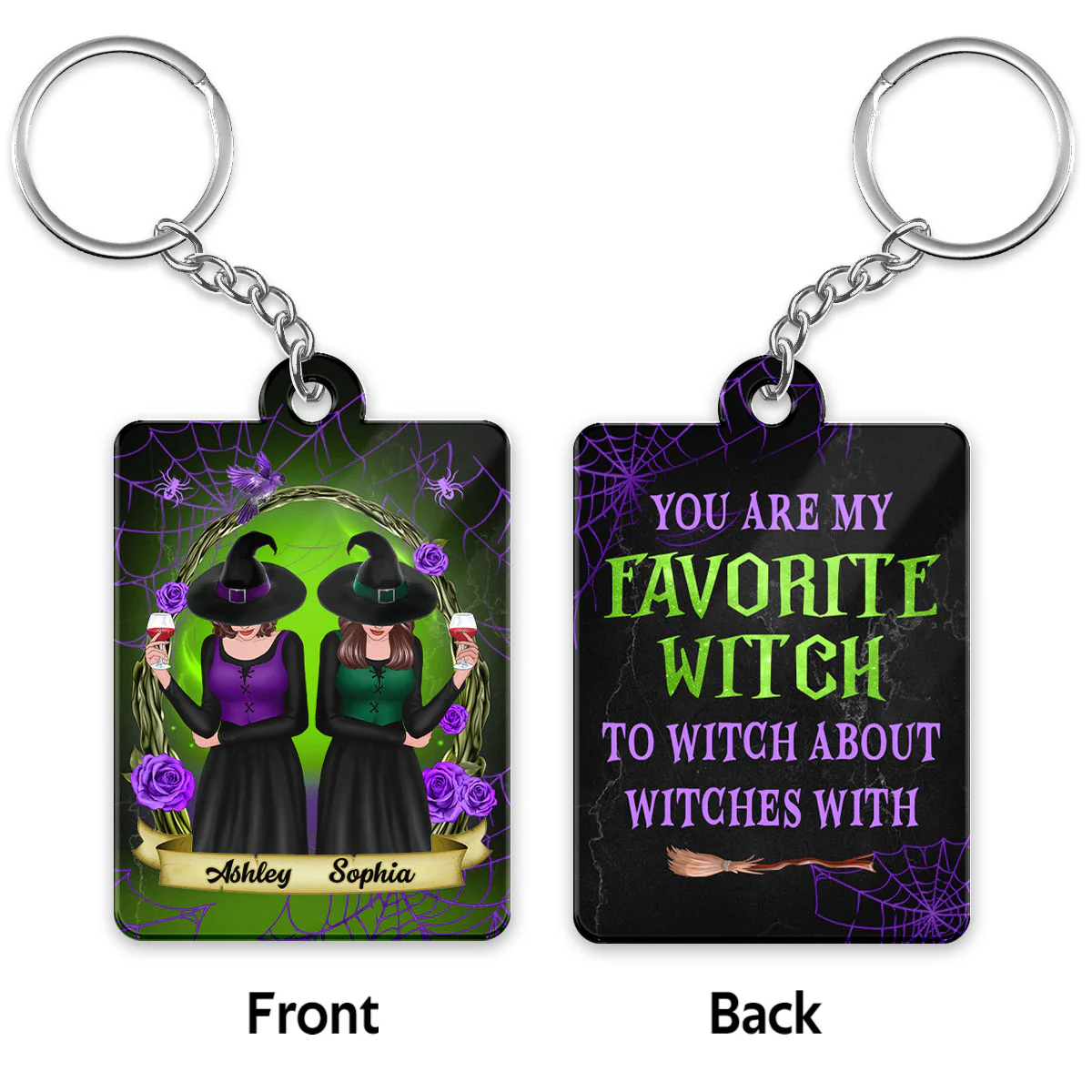 Green And Purple Wreath Witches Gift For Best Friends Personalized Acrylic Keychain