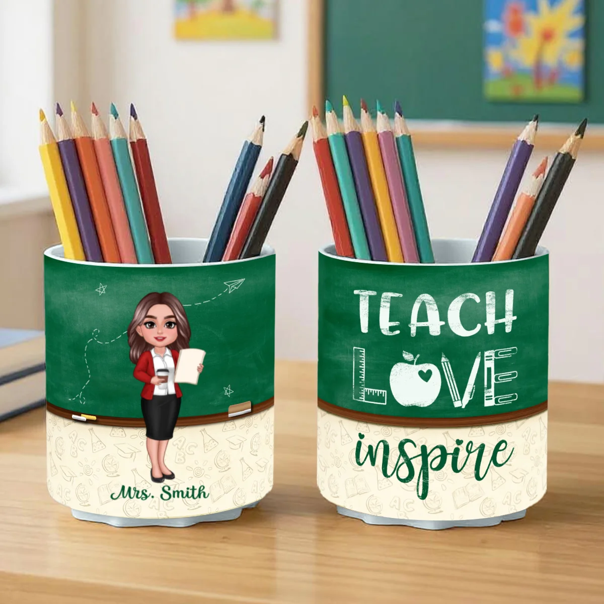 Green Board Teach Love Inspire Personalized Rotating Pen Holder, Teacher Appreciation Gift, Back To School Gift - Image 10