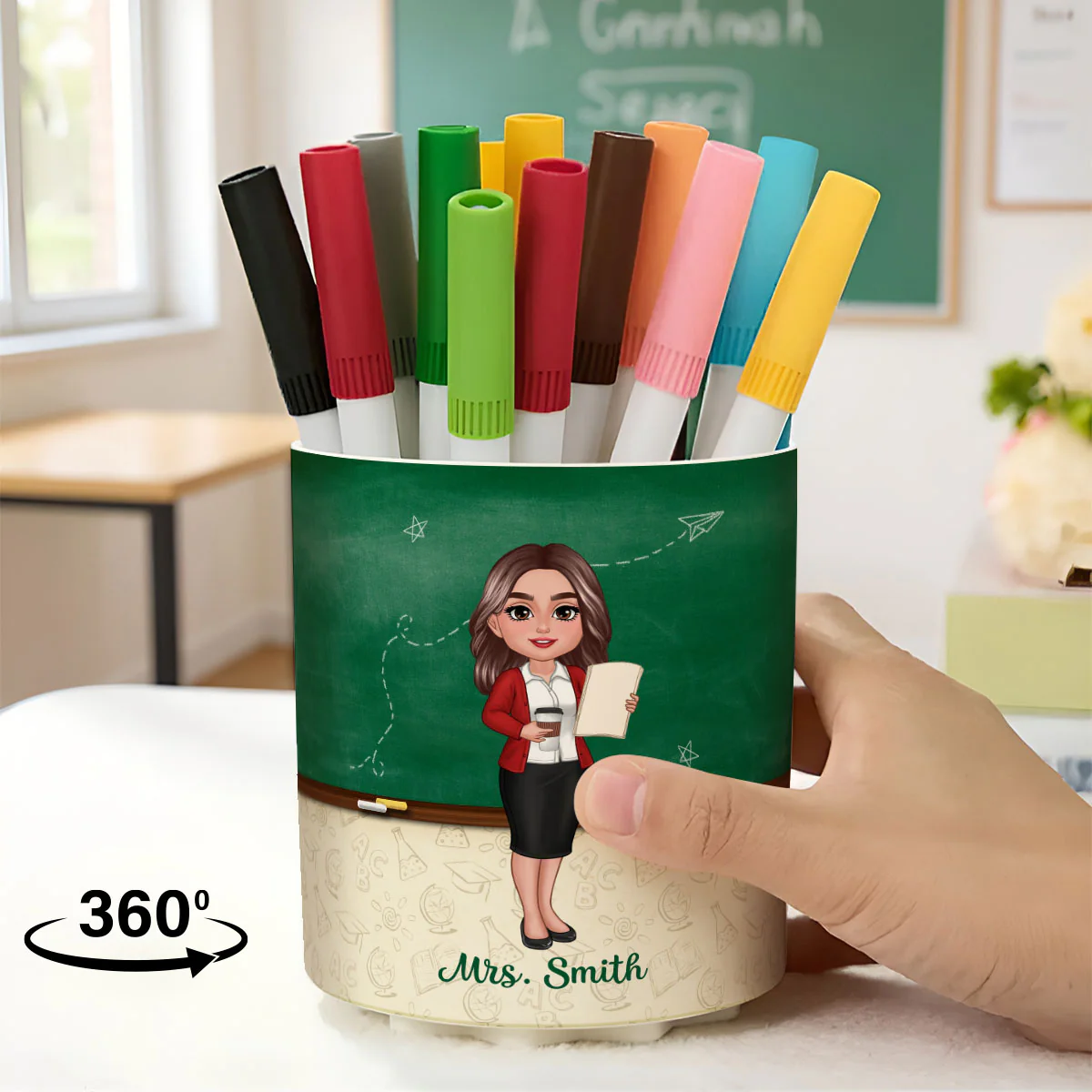 Green Board Teach Love Inspire Personalized Rotating Pen Holder, Teacher Appreciation Gift, Back To School Gift - Image 2