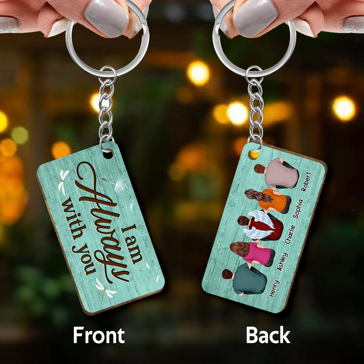 Green Palette Family Memorial Remembrance Keepsake Personalized Wooden Keychain - Image 3