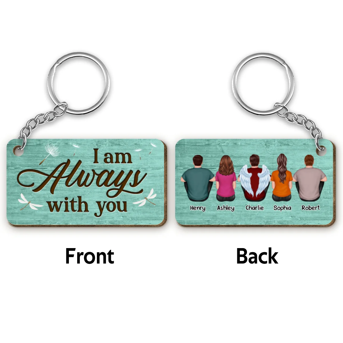 Green Palette Family Memorial Remembrance Keepsake Personalized Wooden Keychain - Image 4