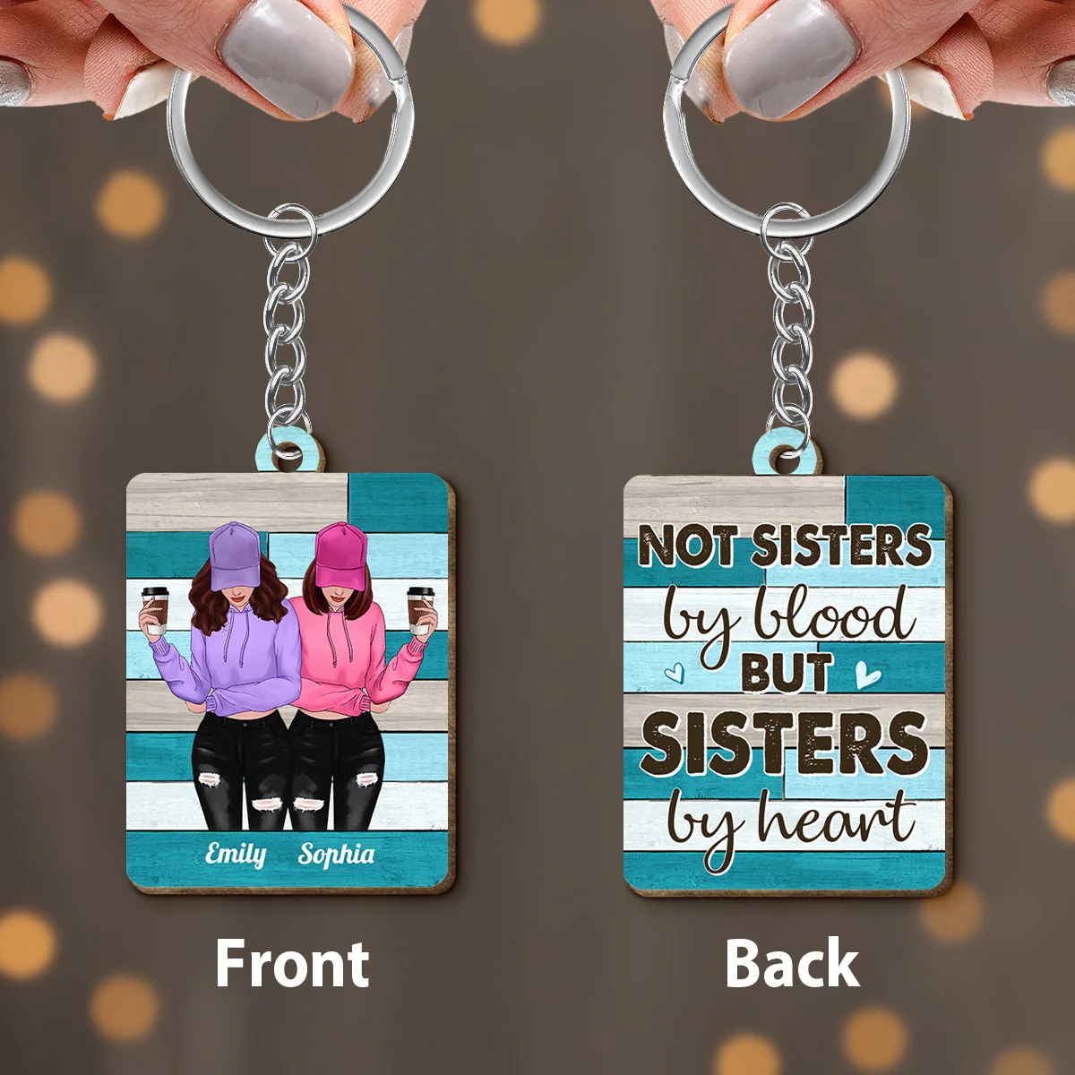 Green Palette Front View Besties Gift For Best Friends Matching Personalized Wooden Keychain - Image 3