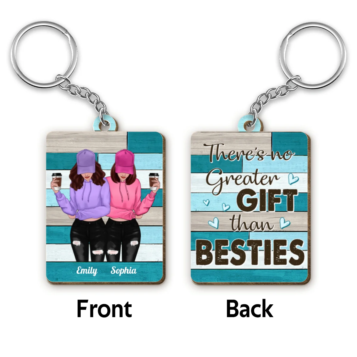 Green Palette Front View Besties Gift For Best Friends Matching Personalized Wooden Keychain - Image 4