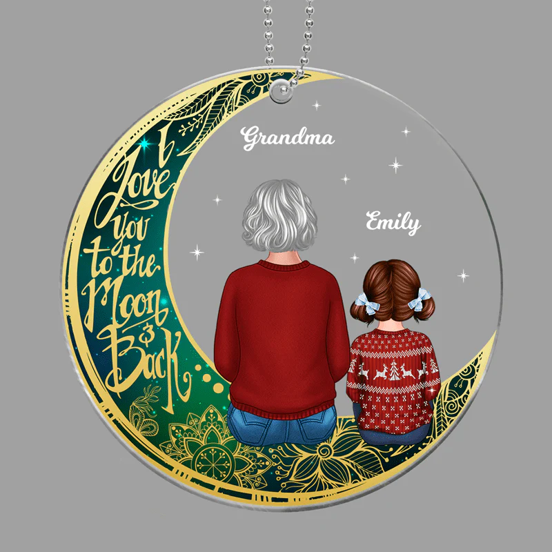 Green Sky Moon Grandma Grandkids Personalized Acrylic Ornament - Image 2