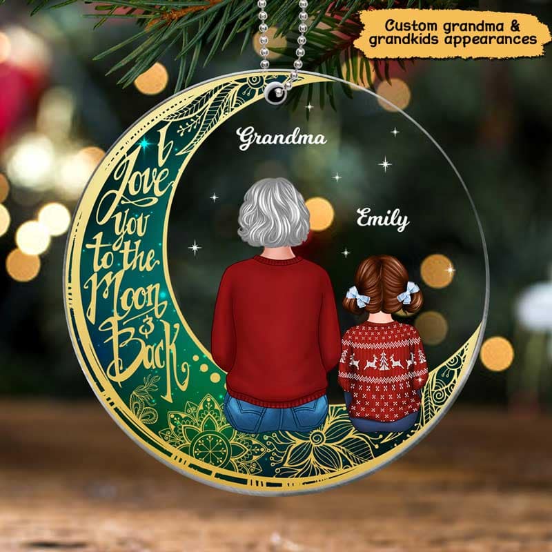 Green Sky Moon Grandma Grandkids Personalized Acrylic Ornament - Image 3