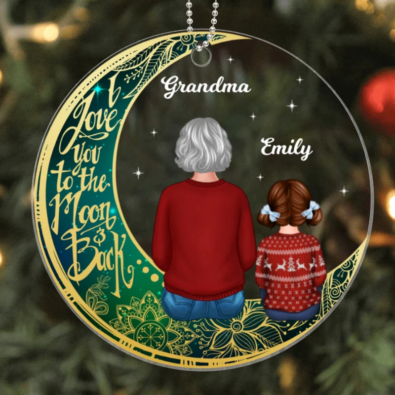 Green Sky Moon Grandma Grandkids Personalized Acrylic Ornament - Image 4