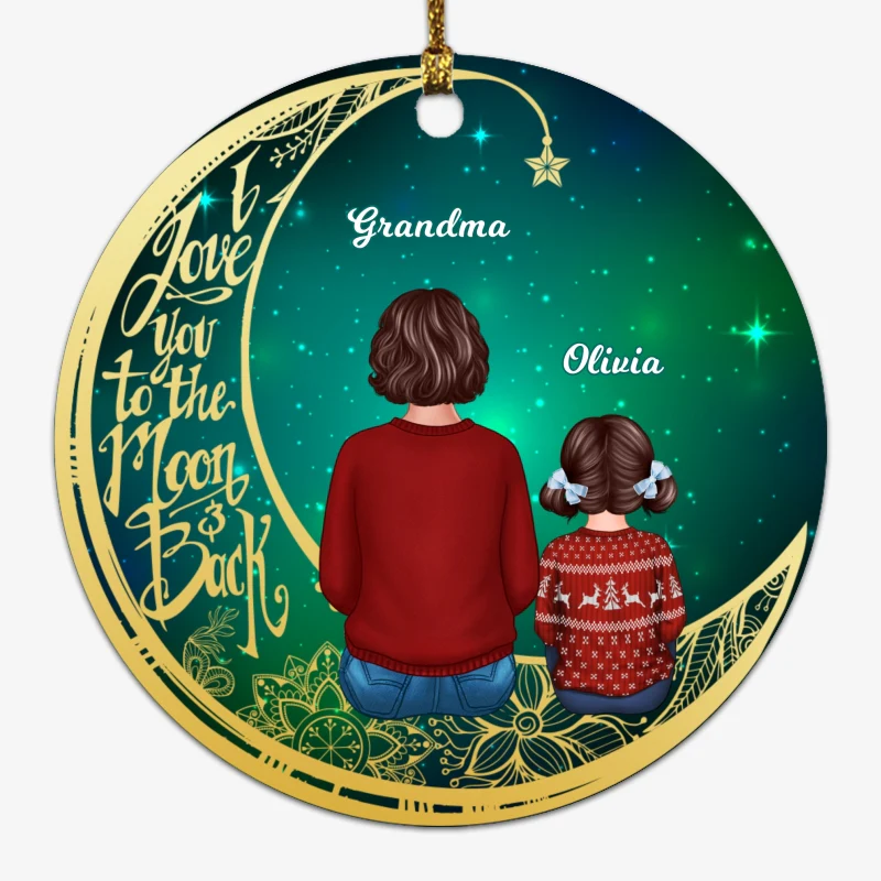 Green Sky Moon Grandma Grandkids Personalized Circle Ornament - Image 2